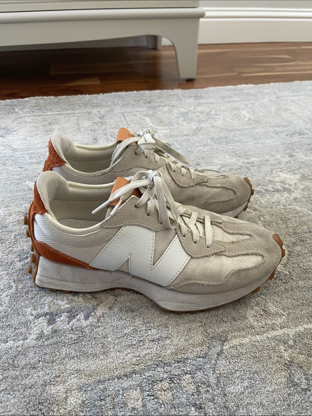 New Balance Beige and Rust Suede-Trim Retro Sneakers